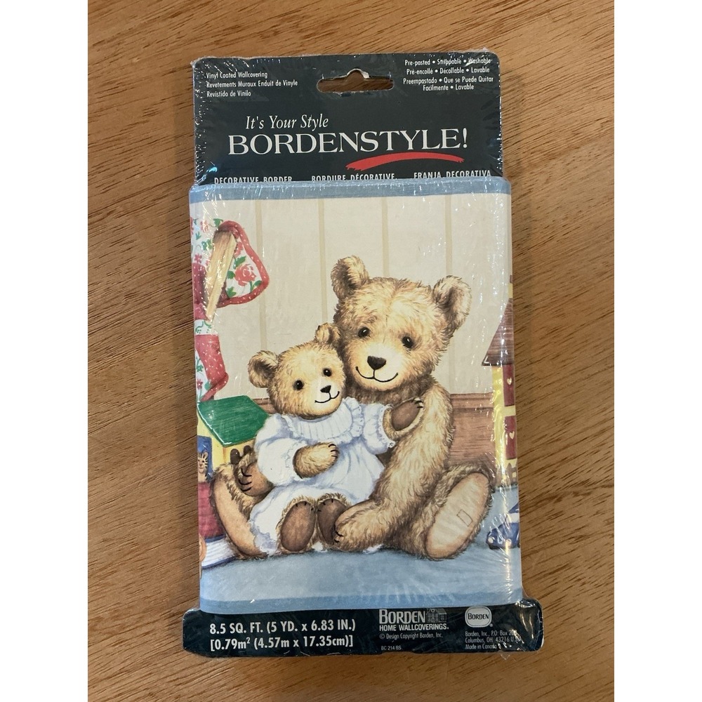 Borden Vinyl Coated Pre Pasted Wall Border TEDDY BEAR Doll House Toys 5yards